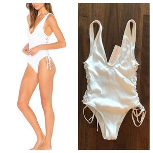 MINKPINK Kylie White Lace Up One Piece in XS